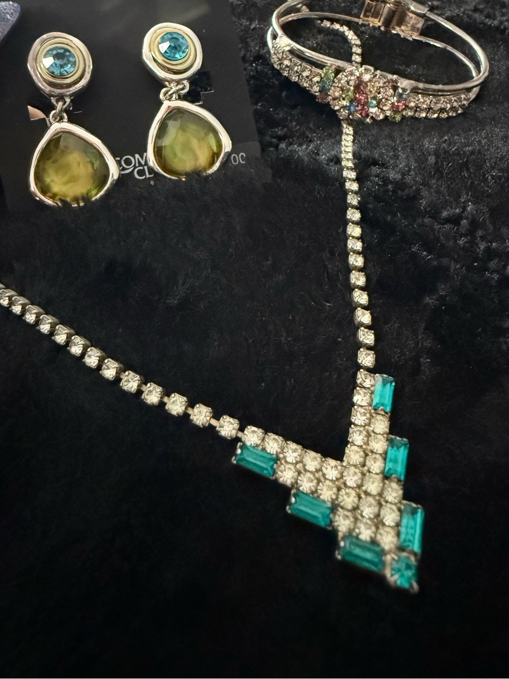 Vintage Rhinestone Jewelry 3 Piece Silver Tone Statement Set Champagne Hour